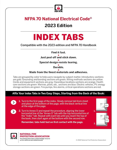 NFPA 70 National Electrical Code (NEC) Index Tabs 2023 Edition